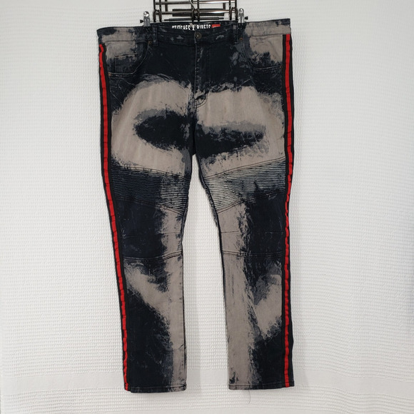 Stitches & Rivets Jeans Mens 42 Black Bleached Side-Stripe Skinny Leg Streetwear